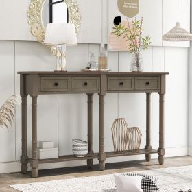 Console Table Sofa Table Easy Assembly with Two Storage Drawers and Bottom Shelf for Living Room,Entryway (Material: Solid Wood, Color: Gray Wash)