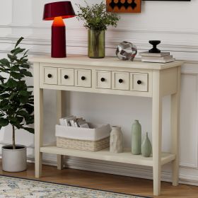 Rustic Console Table with Open Shelf,Rubber Wood Legs,Ideal for Entryways,Living Rooms,and Hallways (Material: MDF,Rubber Wood, Color: Light Tan)