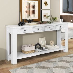 Console Table/Sofa Table with Storage Drawers and Bottom Shelf for Entryway Hallway (Material: Solid Wood, Color: Antique White)