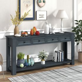 Console Table/Sofa Table with Storage Drawers and Bottom Shelf for Entryway Hallway (Material: Solid Wood, Color: Navy)