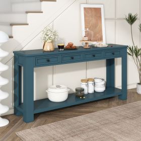 Console Table/Sofa Table with Storage Drawers and Bottom Shelf for Entryway Hallway (Material: Solid Wood, Color: Dark Blue)