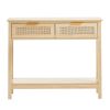 Rattan Console Table with 2 Storage Drawers, Rattan Entryway Table with Natural Rattan Sliding Door, Console Sofa Table for Living Room, Study