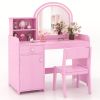 Kids Vanity Table and Chair Set with Shelves Drawer and Cabinet
