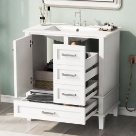 30" Bathroom Vanity , Modern Bathroom Cabinet with Sink Combo Set, Bathroom Storage Cabinet with a Soft Closing Door and 3 Drawers, Solid Wood Frame (Material: Solid Wood+MDF, Color: White)
