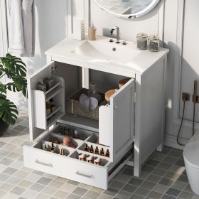 30" Bathroom Vanity with Single Sink, Combo Cabinet Undermount Sink, Bathroom Storage Cabinet with 2 Doors and a Drawer, Soft Closing (Material: Solid Wood+MDF, Color: White)