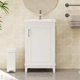 20 Inch Modern Small Bathroom Vanity Cabinet With Ceramic Basin- 20*15.5*33.3 Inches,Ample Storage,1 Soft-Close Door (Material: Solid Wood+MDF, Color: White)