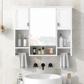 35'' x 28'' Modern Wall Mounted Bathroom Storage Cabinet, Bathroom Wall Cabinet with Mirror, Medicine Cabinet with Towels Bar (Color: White, Material: MDF)