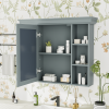 35'' x 28'' Wall Mounted Bathroom Storage Cabinet with Mirror Door, Modern Bathroom Wall Cabinet with Mirror, Medicine Cabinet with 6 Open Shelves
