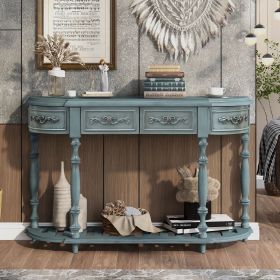 52''Modern and Contemporary Curved Console Table Sofa Table Entryway Table for Hallway Living Room with 4 Drawers and 1 Shelf (Material: MDF, Color: Antique Blue)