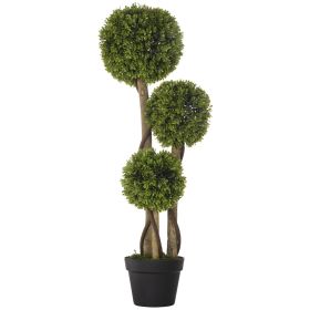 Artificial Plant for Home Decor Indoor & Outdoor Fake Plants Artificial Tree in Pot, 3 Ball Boxwood Topiary Tree for Home Office, Living Room Dec (Color: as Pic)