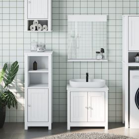 3 Piece Bathroom Furniture Set BERG White Solid Wood Pine (Color: White)