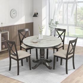 5 Pieces Dining Table and Chairs Set for 4 Persons, Kitchen or Dining Room Solid Wood Table with 4 Chairs (Color: as Pic)