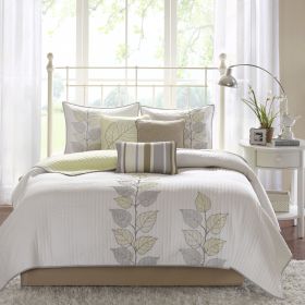6 Piece Embroidered Quilt Set with Throw Pillows (Color: as Pic)