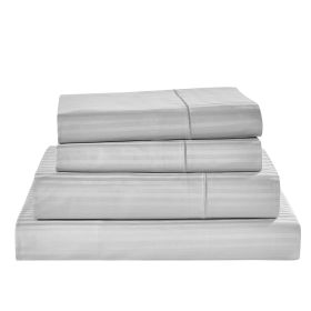 Kathy Ireland 500 Thread Count Damask Stripe Sheet Set (Color: Silver, size: TWIN)