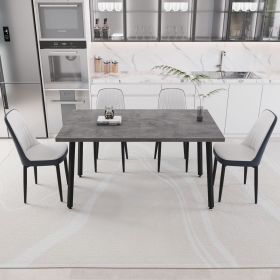 55.12-70.87" expandable rectangular dining table that can accommodate 4-6 people, equipped with 4 PU fabric thick padded dining chairs (Color: Grey+White+Blue)