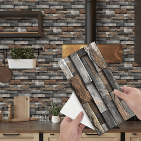 12 Pcs Dark Brown Marble Stone Backsplash Wallpaper Peel And Stick PVC Water Resistant Easy Installtion Self Adhesive Kitchen Bathroom Wall Decoration (PCS: 12FG-L004)