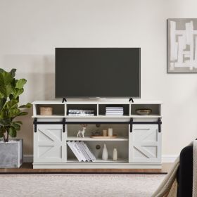 TV Stand Sliding Barn Door Modern&Farmhouse Wood Entertainment Center, Storage Cabinet Table Living Room with Adjustable Shelves for TVs Up to 65" (Main Color: White, Main Material: MDF+Metal)