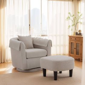 Swivel Accent Chair with Ottoman Set, Modern Chenille Barrel Armchair with Removable Back Pillow & 2 Armrest Covers for Living Room, Bedroom, Off (Main Material: Chenille, Main Color: Gray)