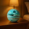 1pc Unique Natural Hemimorphite Sphere - Bohemian Teal Blue & White Marbled Stone, Smooth Spherical Mineral Specimen for Home Decor