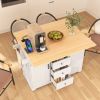 55.7" Large Kitchen Island with 2 Drop Leaf,Rolling Kitchen Cart on 5 Wheels with Power Outlet, Folding Storage Dining Table with Spice & Towel Rack