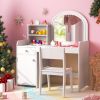 Kids Vanity Table and Chair Set with Shelves Drawer and Cabinet