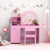 Kids Vanity Table and Chair Set with Shelves Drawer and Cabinet