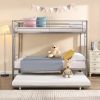 Over Twin Bunk Bed Frame with Trundle, Metal Bunkbed with Sturdy Guard Rail and 2 side Ladders for Kids/Adults, Can be Divided Into Two Beds