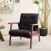 Mid Century Accent Chair with Solid Rubber Wood Frame and Leather Cover