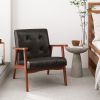 Mid Century Accent Chair with Solid Rubber Wood Frame and Leather Cover