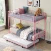 Over Twin Bunk Bed Frame with Trundle, Metal Bunkbed with Sturdy Guard Rail and 2 side Ladders for Kids/Adults, Can be Divided Into Two Beds