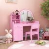 Kids Vanity Table and Chair Set with Shelves Drawer and Cabinet