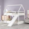 Twin over Twin Low Bunk Bed, House Bed with Ladder , White