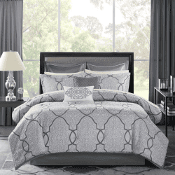 12 Piece Comforter Set With Cotton Bed Sheets Silver Cal King (Color: Silver)