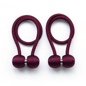 2Pcs Magnetic Curtain Ball Rods Accessories Backs Holdbacks Buckle Clips Hook Holder Home Decor Tiebacks Tie Rope Accessory (Color: claret)