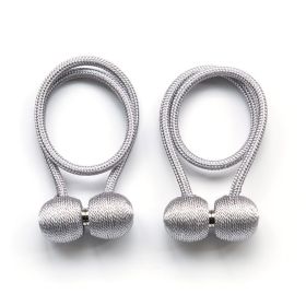 2Pcs Magnetic Curtain Ball Rods Accessories Backs Holdbacks Buckle Clips Hook Holder Home Decor Tiebacks Tie Rope Accessory (Color: Grey)