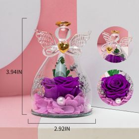 1pc; Birthday Gifts for Women; Preserved Rose in Angel Glass; Mom Grandma Gifts on Mother's Day; Valentine's Day; Wedding; Thanksgiving; Christma (Color: Purple)