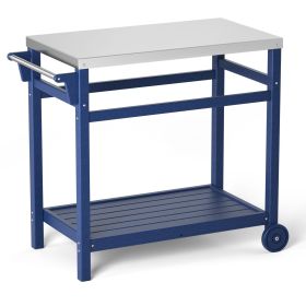 Outdoor Prep Cart Dining Table for Pizza Oven; Patio Grilling Backyard BBQ Grill Cart (Color: Navy blue)