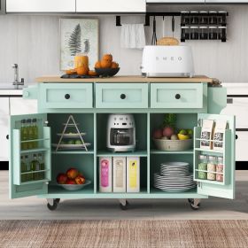 Kitchen Cart with Rubber wood Drop-Leaf Countertop, Cabinet door internal storage racks (Color: as Pic)