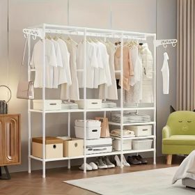 Clothing Racks for Hanging Clothes with Shelves Portable Closet System Organizer Garment Rack for Clothes Storage (Color: white-66*63*14in)