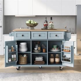 Kitchen Cart with Rubber wood Drop-Leaf Countertop, Cabinet door internal storage racks (Color: as picture)