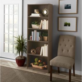 5-Shelf Bookcase with Adjustable Shelves (Color: Rustic Oak)