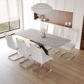 62.4" extendable 78.15" dining Table Set for 6-8 Person for Dining Room (Color: Grye+White+plating leg+6IN)