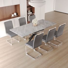 62.4" extendable 78.15" dining Table Set for 6-8 Person for Dining Room (Color: Grye+Grey+plating leg+6IN1)