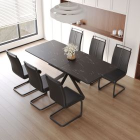 62.4" extendable 78.15" dining Table Set for 6-8 Person for Dining Room (Color: Black+Black+Black Leg+6IN)