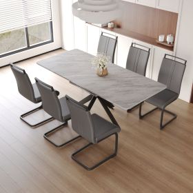62.4" extendable 78.15" dining Table Set for 6-8 Person for Dining Room (Color: Grye+Grye+Black leg+6IN1)