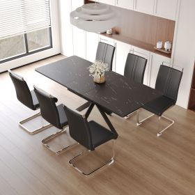 62.4" extendable 78.15" dining Table Set for 6-8 Person for Dining Room (Color: Black+Black+Plating+6IN1)