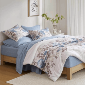 Floral Comforter Set With Bed Sheets Blue Queen (Color: Blue)