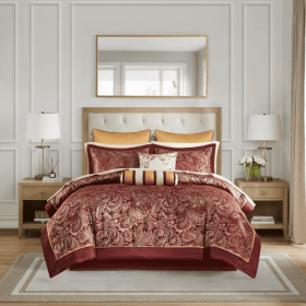 12 Piece Comforter Set With Cotton Bed Sheets (Color: Red)