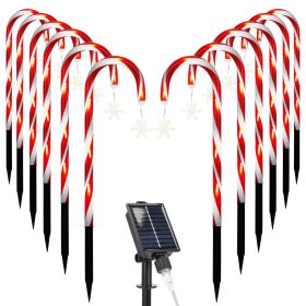 Solar Christmas Candy Cane Lights with 12 Candies 72LEDs Outdoor Christmas Decorations IP44 Waterproof Flickering Pathway Markers String Lights with 8 (Option: CandyLightSnowflake)