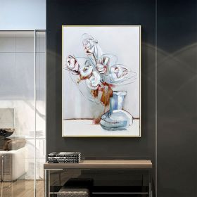 Hand Painted Oil Painting Abstract White Flowers Oil Painting Large Original Floral Canvas Wall Art Modern Living Room Flower Painting Bedroom Decor (Style: 01, size: 90X120cm)